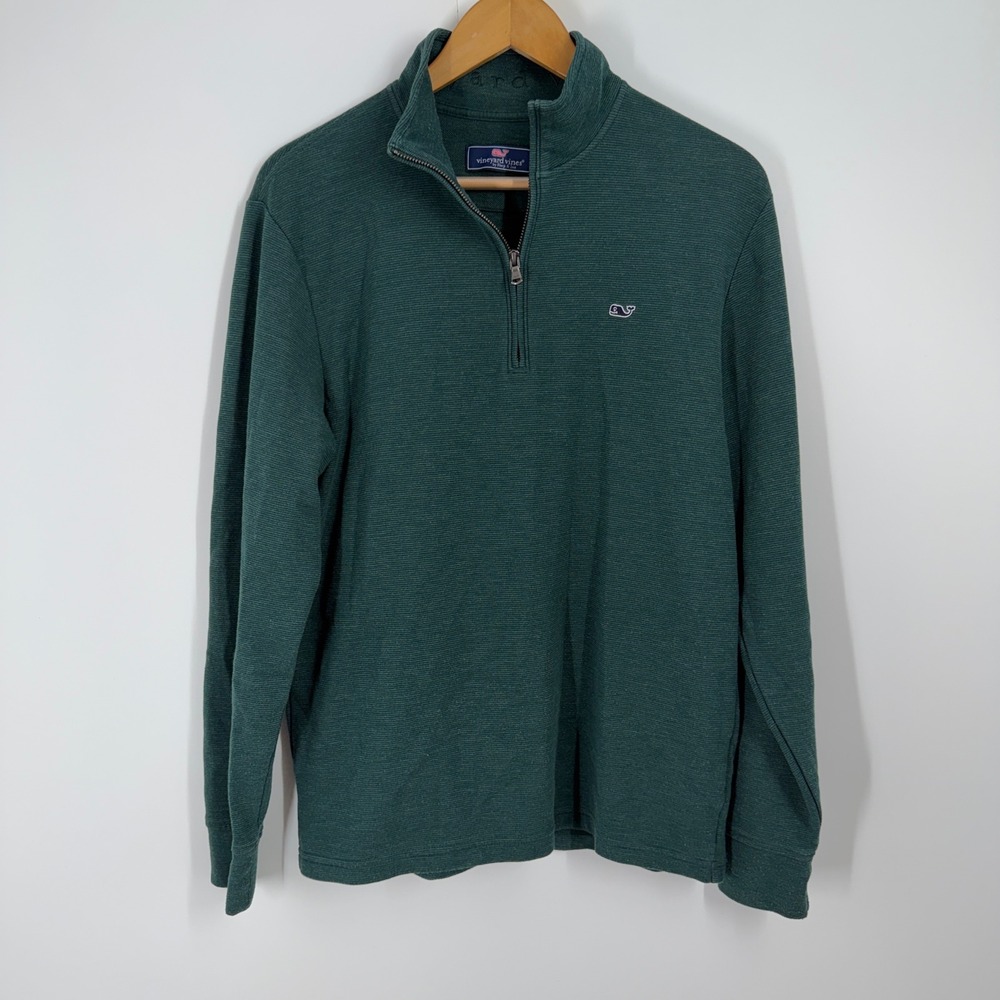 Vineyard Vines Mens Green Micro Stripe Quarter Zip Pullover Sweater Size M